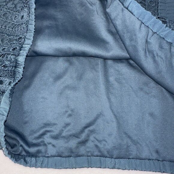 Calligraphie Teal Laced Ruffles Long Sleeve Blouse Top Size Medium - Picture 8 of 11